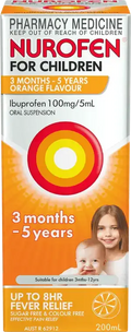 Nurofen For Children 3 months 5 years Pain and Fever Relief Ibuprofen 100mg/5mL 200ml (Orange)